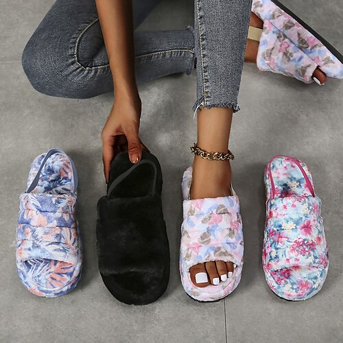 

Damen Sandalen Hausschuhe Slippers Komfort Schuhe Übergrössen Täglich Flacher Absatz Offene Spitze Modisch Komfort Minimalismus Kunstpelz Halbschuhe Blumen Orchidee Aprikosenblüte A # Schwarz