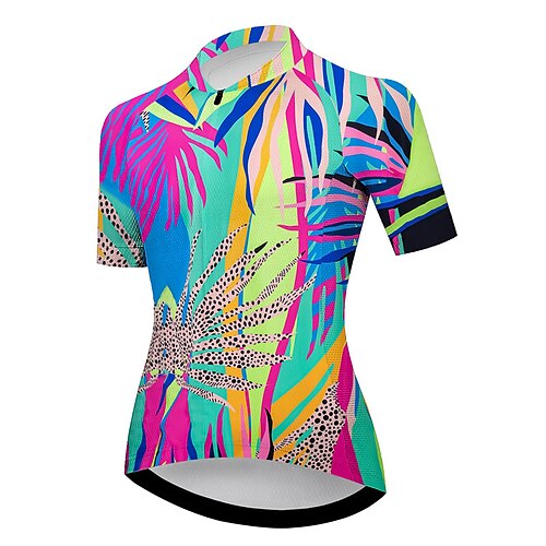 

21Grams Women's Cycling Jersey Short Sleeve Bike Top with 3 Rear Pockets Mountain Bike MTB Road Bike Cycling Breathable Quick Dry Moisture Wicking Reflective Strips Blue Floral Botanical Sports
