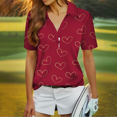 

Women's Polo Shirt Golf Shirt Breathable Quick Dry Moisture Wicking Short Sleeve Golf Apparel Golf Clothes Regular Fit V Neck Printed Summer Tennis Golf Pickleball