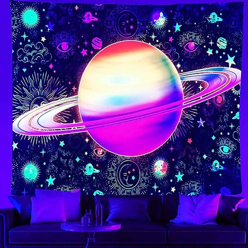 

Galaxy tarot blacklight tapiz uv reactivo sol luna trippy brumoso universo tapiz colgante pared arte mural para sala de estar dormitorio