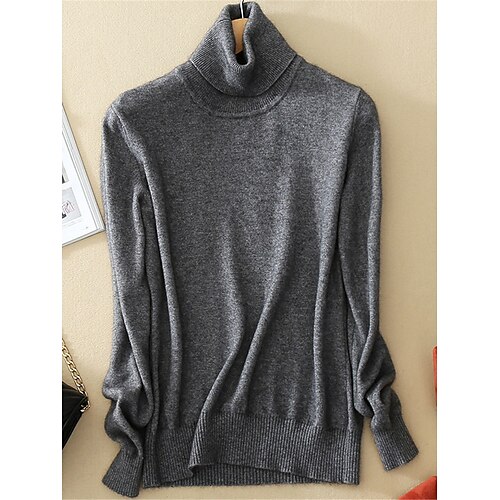 

Women's Pullover Sweater Jumper Jumper Ribbed Knit Oversized Solid Color Turtleneck Stylish Casual Daily Going out Summer Spring Black White S M L