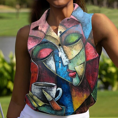 

Mulheres Camisa polo de caminhada Camisa de golfe Pólo de botões Respirável Secagem Rápida Pavio Humido Sem Manga Vestuário de golfe Roupas de golfe Normal Estampado Verão Tênis Golfe Pickleball