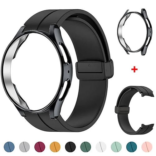 

Watch Band for Samsung Galaxy Watch 5 Pro 45mm Watch 5 40/44mm Watch 4 Classic 42/46mm Watch 4 40/44mm Silicone Replacement Strap with Case Magnetic Clasp Shockproof Sport Band Wristband