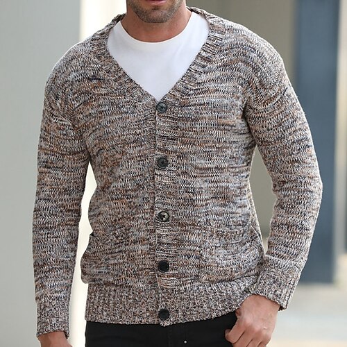 

Men's Cardigan Sweater Ribbed Knit Regular Knitted Plain V Neck Modern Contemporary Daily Wear Going out Clothing Apparel Winter Brown M L XL