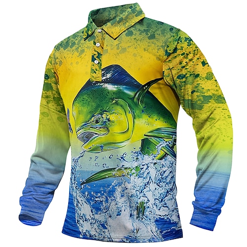 Men's Polo Fishing Shirt Outdoor Long Sleeve UPF50+ UV Protection  Breathable Quick Dry Lightweight Top Spring Autumn Outdoor Fishing Camping  & Hiking Black White Yellow 2024 - $22.99