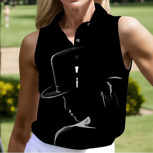 

Women's Polo Shirt Golf Shirt Button Up Polo Breathable Quick Dry Moisture Wicking Sleeveless Golf Apparel Golf Clothes Regular Fit Printed Summer Tennis Golf Pickleball