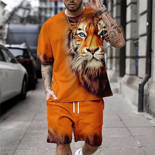 

Homme Ensemble chemises Ensemble short et t-shirt Tenues De T-shirts Sport Design Décontractées Chemise Animal tigre Imprimés Photos Manche Courte Chemise Bleu Rouge Orange Extérieur du quotidien