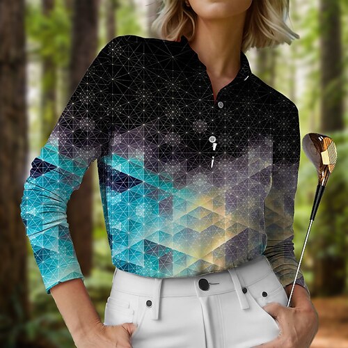 

Mulheres Camisa polo de caminhada Camisa de golfe Pólo de botões Respirável Secagem Rápida Pavio Humido Manga Longa Vestuário de golfe Roupas de golfe Normal Cores Gradiente Verão Tênis Golfe