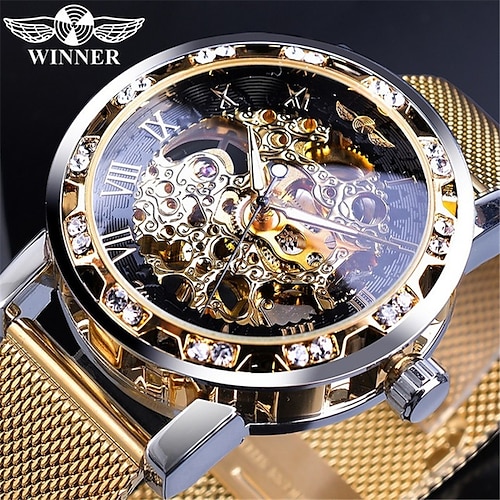 

WINNER Men Mechanical Watch with Chain Luxury Fashion Bling Automatic Self-winding Waterproof Alloy Watch