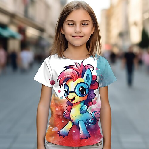 

Para Meninas Camiseta Manga Curta Camisa Camiseta Gráfico Desenho Animado Unicórnio Impressão 3D Ativo Moda Estilo bonito Poliéster Ao ar livre Casual Diário Infantil Crewneck 3-12 anos Gráfico