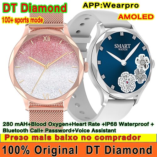 

dt diamant montre intelligente femmes bluetooth appel assistant vocal mot de passe sang oxygène ip68 étanche dame smartwatch