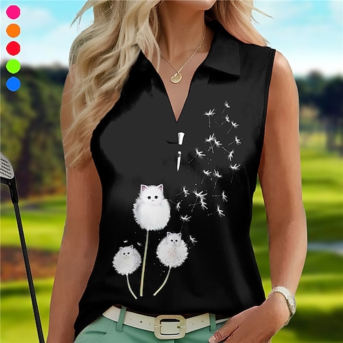 

Femme T-shirt POLO Chemise de golf Respirable Séchage rapide Evacuation de l'humidité Sans Manches Vêtements de golf Top Standard Col en V Imprimé Eté Tennis Le golf Pickleball