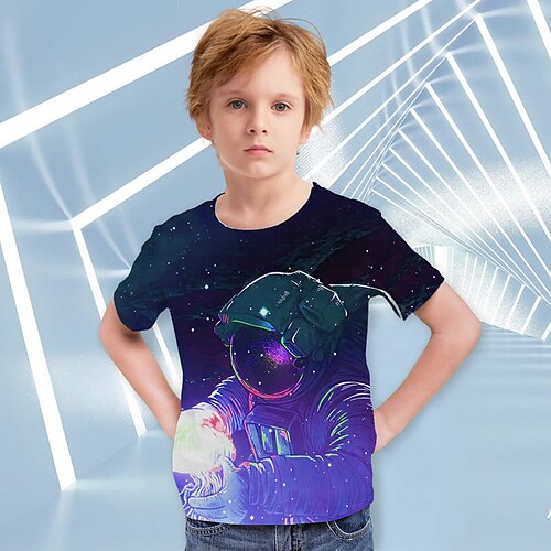 

Para Meninos Camiseta Manga Curta Camisa Camiseta Gráfico Astronauta Impressão 3D Ativo Esportes Moda Poliéster Ao ar livre Casual Diário Infantil Crewneck 3-12 anos Gráfico impresso em 3D Normal