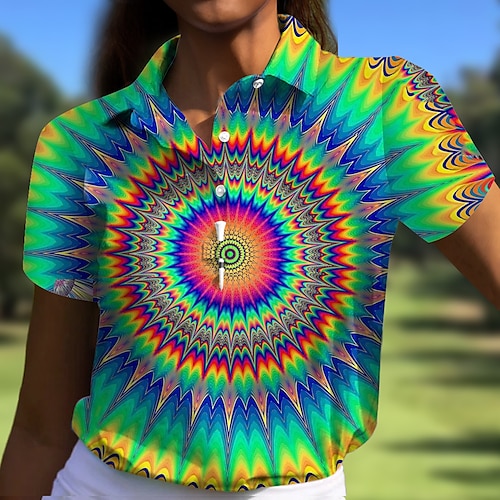 

Mulheres Camisa polo de caminhada Camisa de golfe Pólo de botões Respirável Secagem Rápida Pavio Humido Manga Curta Vestuário de golfe Roupas de golfe Normal Estampado Verão Tênis Golfe Pickleball