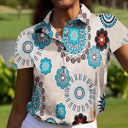 

Mulheres Camisa polo de caminhada Camisa de golfe Pólo de botões Respirável Secagem Rápida Pavio Humido Manga Curta Vestuário de golfe Roupas de golfe Normal Floral Verão Tênis Golfe Pickleball