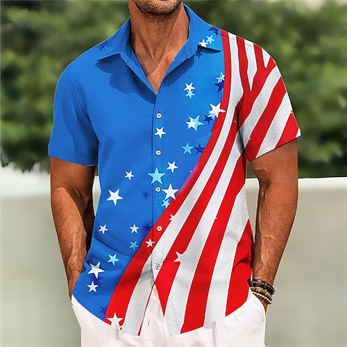 

Homens Camisa Social Estampas Abstratas Bandeira americana Aberto para a Lateral Vermelho Azul Marinha Azul Azul Escuro Ao ar livre Rua Manga Curta Imprimir Roupa Moda Designer Casual Macia