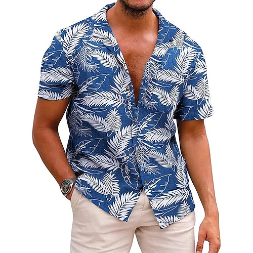 

Homens Camisa Social Floral Estampas Abstratas Folhas colar cubano Preto Rosa Vermelho Azul Marinha Azul Ao ar livre Casual Manga Curta Imprimir Roupa Esportes Moda Roupa de rua Designer