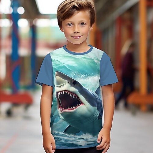 

Para Meninos Camiseta Manga Curta Camisa Camiseta Gráfico Animal Tubarão Impressão 3D Ativo Esportes Moda Poliéster Ao ar livre Casual Diário Infantil Crewneck 3-12 anos Gráfico impresso em 3D Normal