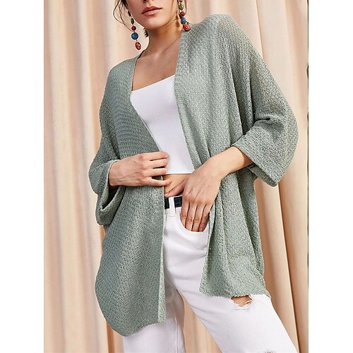 

Mulheres Sueter Cardigan Saltador Crochê Tricotar Superdimensionado Côr Sólida Decote V à moda Casual Ao ar livre Diário Outono Inverno Verde Tamanho Único