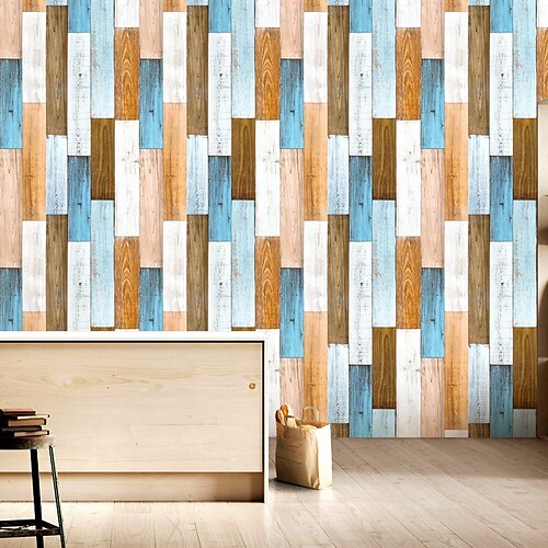 

Wood Slat Wallpaper Peel And Stick Wall Sticker Self-Adhesive Waterproof Oil Proof Fireproof, Easily Removable Wall Covering Kitchen Countertop And Cabinet Shelf Liner 45x600cm / 18'' x 236.2''