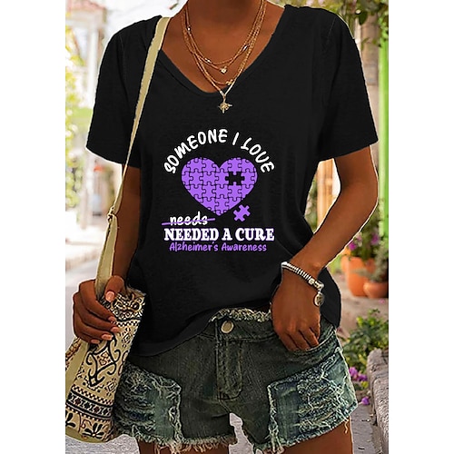 

Damen T Shirt Schwarz Weiß Rosa Graphic Buchstabe Bedruckt Kurzarm Casual Täglich Basic V Ausschnitt Regular Fit