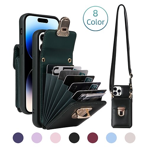 

Phone Case For Apple Handbag Purse Wallet Case iPhone 14 Pro Max Plus 13 12 11 X XR XS 8 7 with Removable Cross Body Strap With Card Holder Kickstand Solid Colored TPU PU Leather