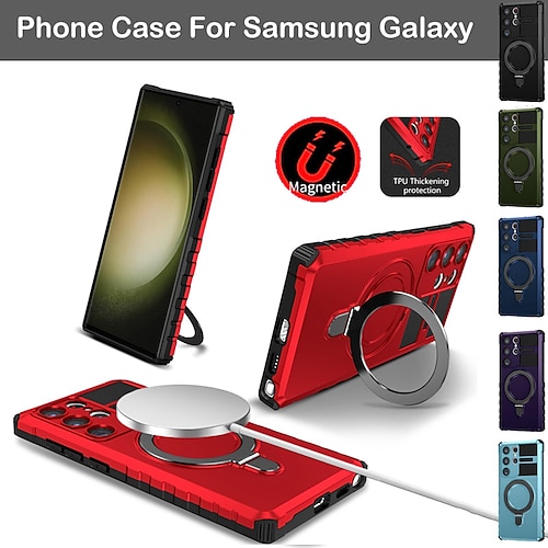 

Phone Case For Samsung Galaxy With Magsafe S23 S22 Ultra Plus S21 FE S20 Note 20 Ultra Bumper Frame Magnetic Support Wireless Charging Solid Colored Geometric Pattern Armor TPU PC