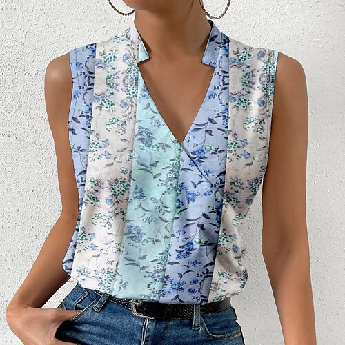 

Damen Tank Top Gelb Rosa Blau Blumen Bedruckt Ärmellos Casual Festtage Basic V Ausschnitt Standard Blume S