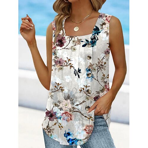 

Damen Tank Top Rosa Khaki Blumen Taste Bedruckt Ärmellos Casual Festtage Basic Quadratischer Ausschnitt Standard Blume S