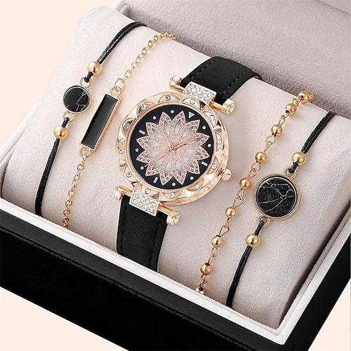 

5 pièces ensemble montre à quartz pour femmes bracelet en cuir dames montre simple décontracté femmes analogique montre-bracelet bracelet cadeau montre femme relogio