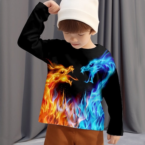 

Boys T shirt Long Sleeve T shirt Tee Graphic Cartoon Dragon 3D Print Sports Fashion Streetwear Polyester Outdoor Casual Daily Kids Crewneck 3-12 Years 3D Printed Graphic Regular Fit Shirt