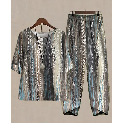 

Mulheres Camisa Social Conjuntos de calças Calças Básico Preto Azul Marinha Feriado Final de semana Gráfico Imprimir Decote Redondo S M L XL 2XL