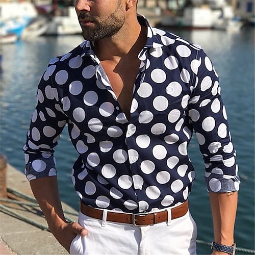 

Herren Hemd Kreis Grafik-Drucke Geometrie Umlegekragen Marineblau Outdoor Strasse Langarm Bedruckt Bekleidung Modisch Strassenmode Designer Brautkleider schlicht