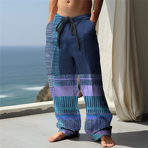 

Hombre Pantalones Pantalones de verano Pantalones de playa Correa Cintura elástica Impresión 3D Raya Estampados Geometría Comodidad Casual Diario Festivos Ropa de calle Hawaiano Negro Azul Piscina