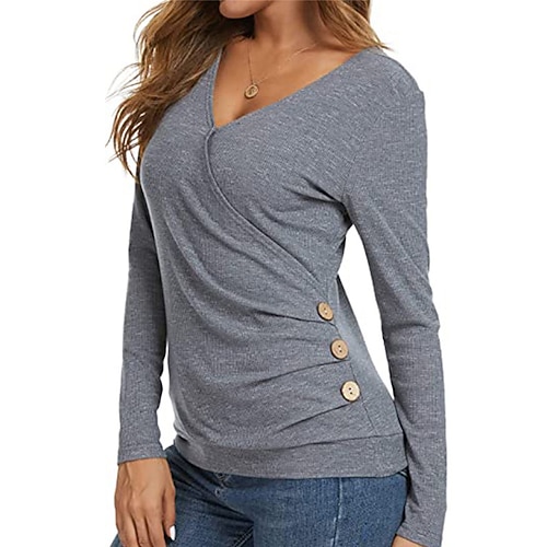 

Pull Maille Femme A côtes Tricoter Bouton Couleur unie Col V mode Décontractées Extérieur du quotidien manche longue Eté Automne Noir Blanche S M L