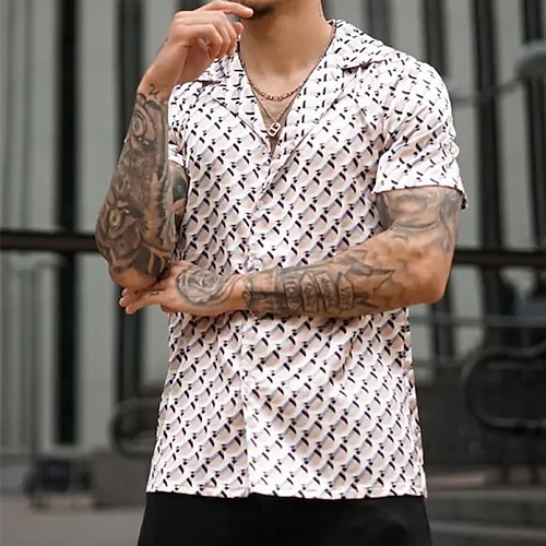 

Men's Shirt Summer Hawaiian Shirt Floral Graphic Prints Geometry Cuban Collar White Wine Red Blue Outdoor Casual Short Sleeve Print Clothing Apparel Sports Fashion Streetwear Designer