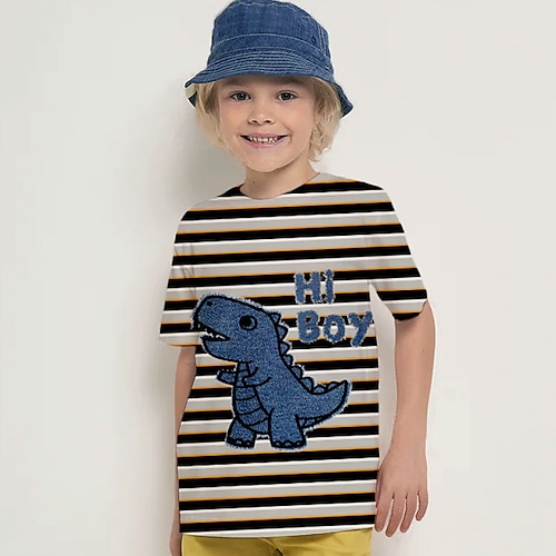 

Boys T shirt Short Sleeve T shirt Tee Graphic Dinosaur Stripe 3D Print Active Sports Fashion Polyester Outdoor Casual Daily Kids Crewneck 3-12 Years 3D Printed Graphic Regular Fit Shirt