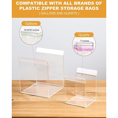 Quart and Gallon Bag Stand Freezer Bag Holder Stand Acrylic Baggy Rack  Holder