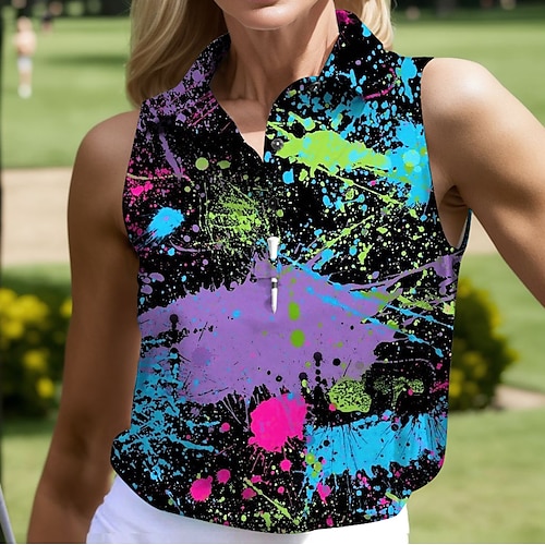 

Femme T-shirt POLO Chemise de golf Polo boutonné Respirable Séchage rapide Evacuation de l'humidité Sans Manches Vêtements de golf Top Standard Tie Dye Eté Tennis Le golf Pickleball