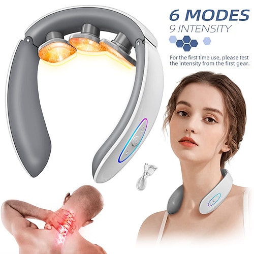Neck Massager with Heat for Neck Pain Fatigue Relief FSA or HSA  Eligible,Electric Pulse Deep Tissue Neck Massager 6 Modes 9 Intensities  Cordless Massager Gifts for Women Men 2024 - $8.99