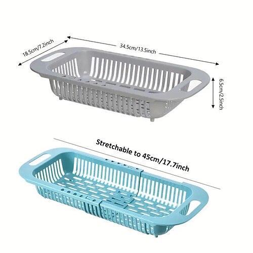 Adjustable Length Kitchen Sink Drain Basket Dish Drainer