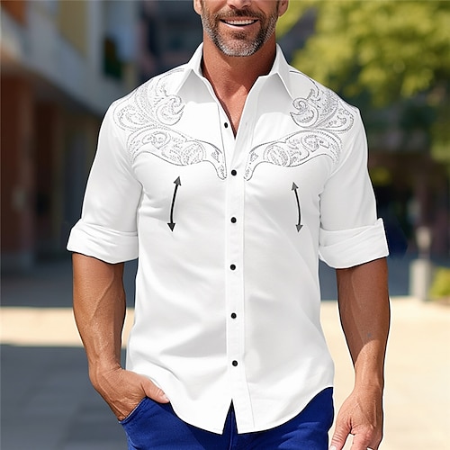 

Hombre Camisa Floral Estampados Tótem Cuello Vuelto Blanco Azul Piscina Morado Gris Exterior Calle Manga Larga Estampado Ropa Moda Ropa de calle Design Casual