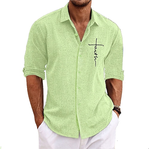  Herr Kors Skjorta Knapp upp skjorta Långärmad Mode Streetwear Designer Utomhus Ledigt Dagligen Sommar Vår Höst Nedvikt Mönster Svart Vit Rodnande Rosa Blå Grön