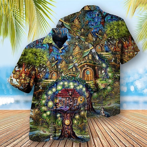 

Hombre Camisa Animal Estampados Hippie Collar Cubano Azul Piscina Verde Trébol Exterior Casual Manga Corta Estampado Ropa Deportes Moda Ropa de calle Design