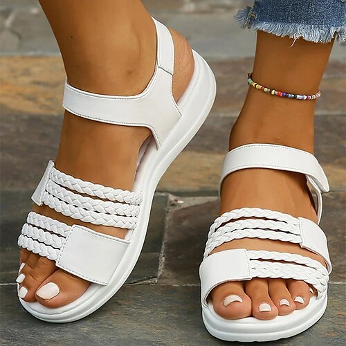 

Mujer Sandalias Tacones de cuña Tallas Grandes Exterior Playa Verano Tacón Cuña Casual Confort Minimalismo Cuero Sintético Cinta Color sólido Trenzado Negro Blanco Rosa