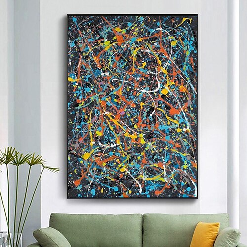 

Jackson Pollock Style Paintings On Canvas Abstract Expressionism Painting Colorful Artwork Modern Hand-Painted Oil Painting for Living Room Gifts (No Frame)