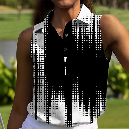 

Mulheres Camisa polo de caminhada Camisa de golfe Pólo de botões Respirável Secagem Rápida Pavio Humido Sem Manga Vestuário de golfe Roupas de golfe Normal Estampado Verão Tênis Golfe Pickleball