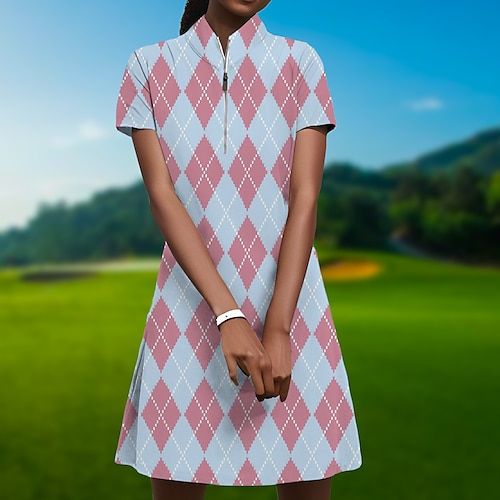 

Damen Tenniskleid Golfkleid Atmungsaktiv Schnelltrocknend Feuchtigkeitsableitung Kurzarm Kleider Golfbekleidung Regular Fit Zip Plaid Sommer Tennis Golfspiel Pickleball