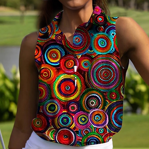 

Mulheres Camisa polo de caminhada Camisa de golfe Pólo de botões Respirável Secagem Rápida Pavio Humido Sem Manga Vestuário de golfe Roupas de golfe Normal Geometria Verão Tênis Golfe Pickleball