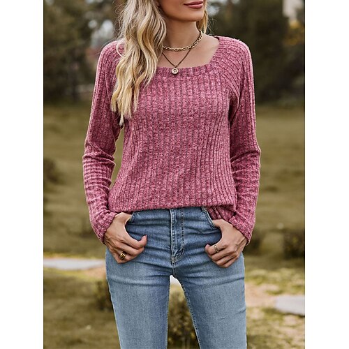 

Damen Pullover Strickwaren Gerippt Stricken überdimensional Feste Farbe Quadratischer Ausschnitt Stilvoll Brautkleider schlicht Outdoor Täglich Herbst Winter Rot Braun Schwarz Wein S